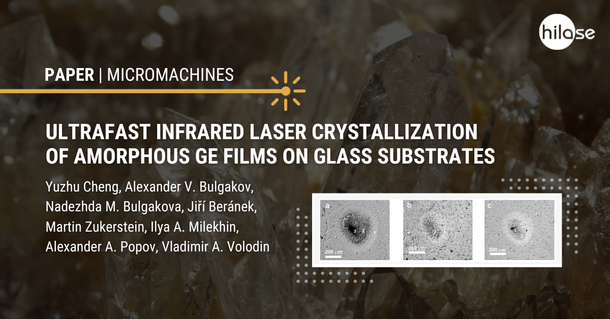 Ultrafast Infrared Laser Crystallization of Amorphous Ge Films on Glass Substrates